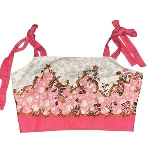 RACHEL ZOE NWT Linen Blend Cropped Top Shoulder Ties, Pink/Cream Size L